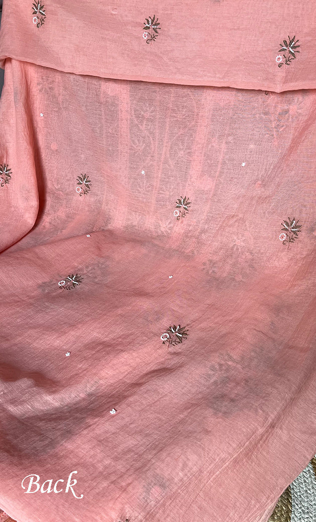 Women's Lakhnavi Handcrafted Mul Chanderi Unstitched Kurta And Dupatta Set- HONC0238882