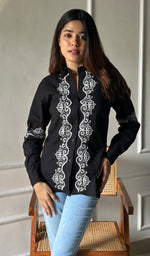 Load image into Gallery viewer, Women&#39;s Lucknowi Handcrafted Slub Cotton Chikankari Top - HONC0299183
