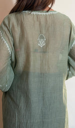 Green Pure Mul Chanderi Chikankari Stitched Short Kurti