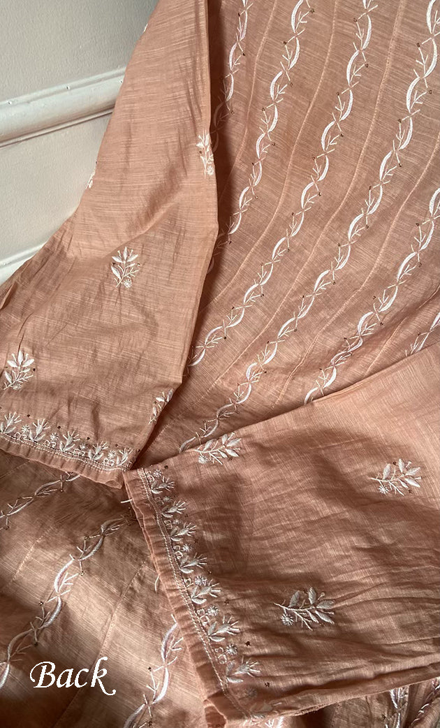 Women's Lakhnavi Handcrafted Chanderi  Silk Semi - Stitched Kurta And Dupatta Set- HONC0273154