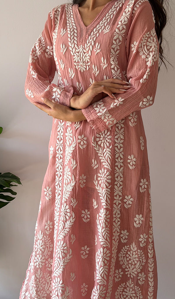 Women's Lucknowi Handcrafted Mul Chanderi Stitched Chikankari Kurta And Plazzo Set- HONC0378817