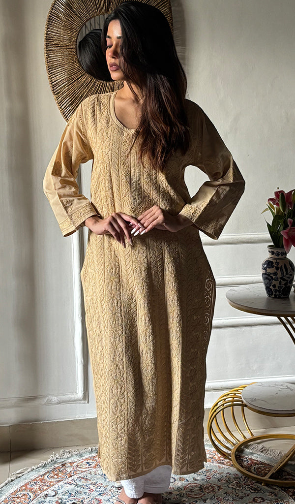 Women's Lakhnavi Handcrafted Cotton Chikankari Kurti - HONC0337450