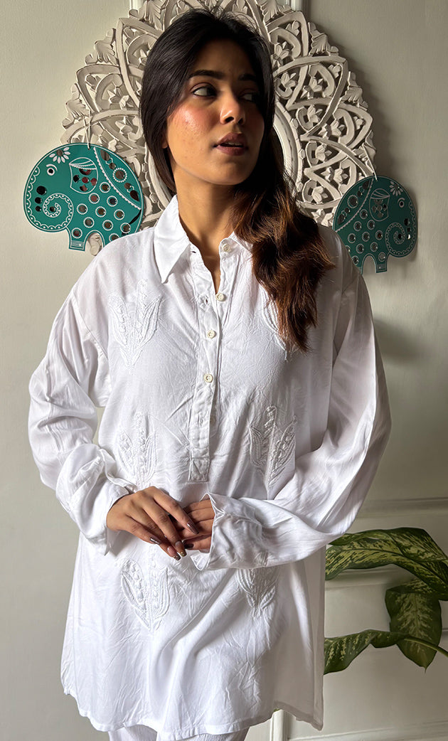 Women's Lakhnavi Handcrafted Cotton Chikankari Top - HONC0155055