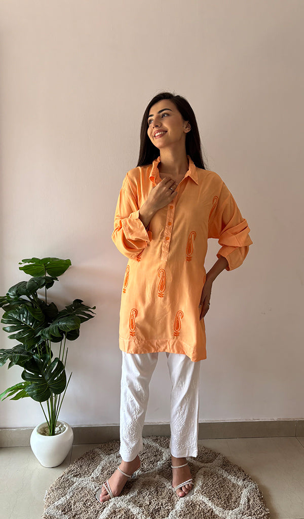 Trisha Women's Lakhnavi Handcrafted Cotton Oversized  Chikankari Top - HONC0325794
