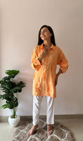Trisha Women's Lakhnavi Handcrafted Cotton Oversized  Chikankari Top - HONC0325794
