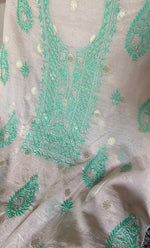 Load image into Gallery viewer, Women's Lakhnavi Handcrafted Mul Chanderi Unstitched Chikankari Full Suit Material - HONC0316863