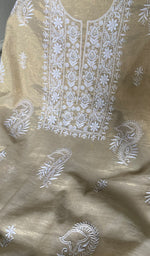 Load image into Gallery viewer, Women's Lakhnavi Handcrafted Tissue Chanderi Unstitched Chikankari Kurta And Dupatta Set - HONC0366822