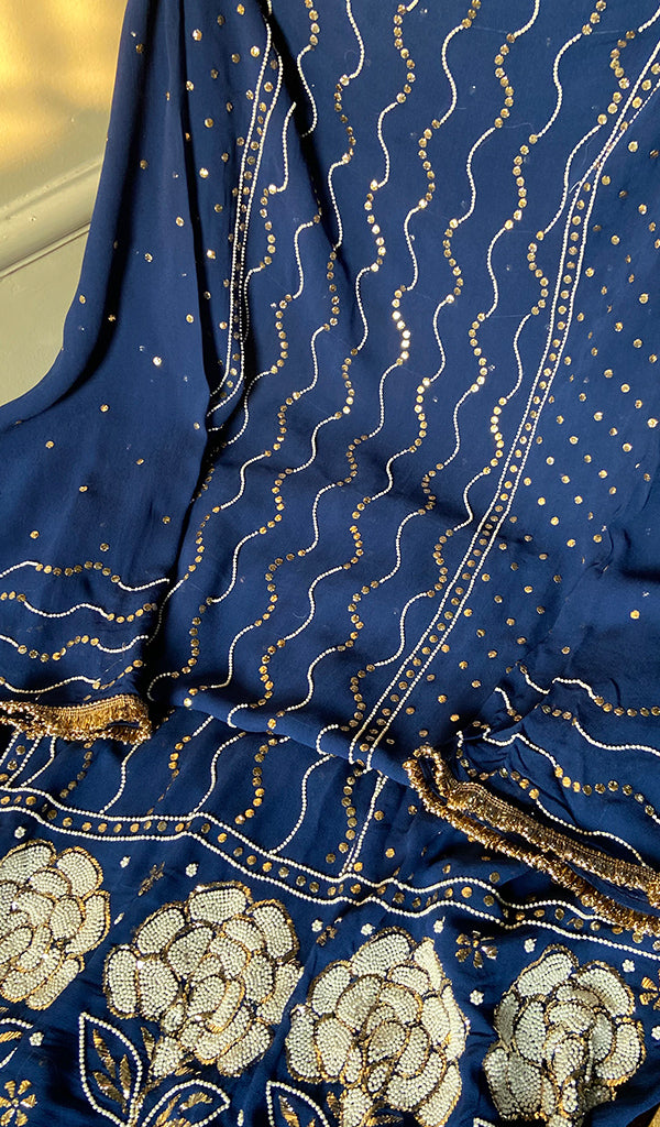 Women's Lakhnavi Handcrafted Viscose Georgette Chikankari Full Suit Material - HONC0233301
