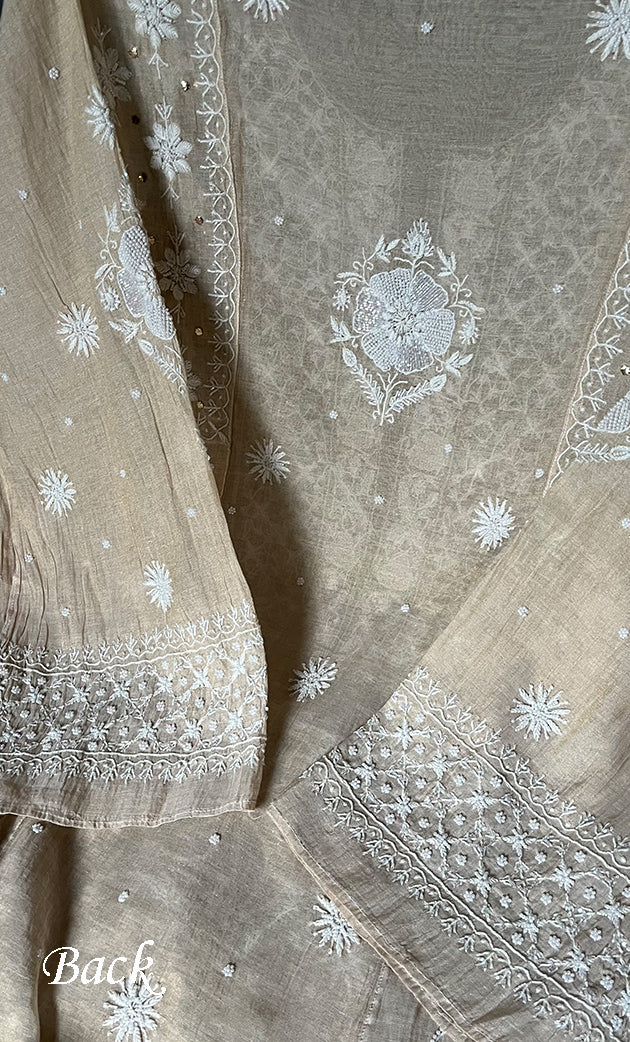 Women's Lakhnavi Handcrafted Tissue Chanderi Unstitched Anarkali And Dupatta Set - HONC0279552