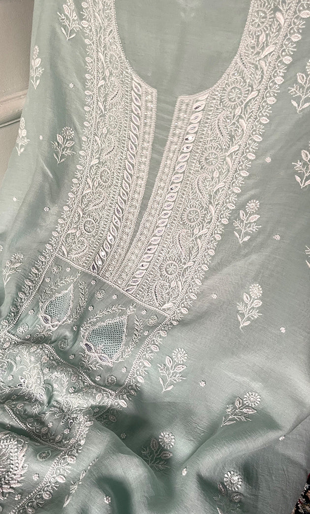 Women's Lakhnavi Handcrafted Unstitchd Mul Chanderi Kurta And Dupatta Set - HONC0329031