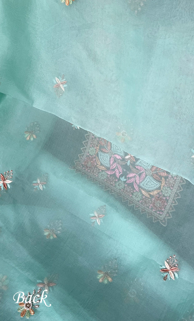 Women's Lakhnavi Handcrafted Pure Organza Chikankari Unstitched Kurta And Dupatta Set- HONC0326296