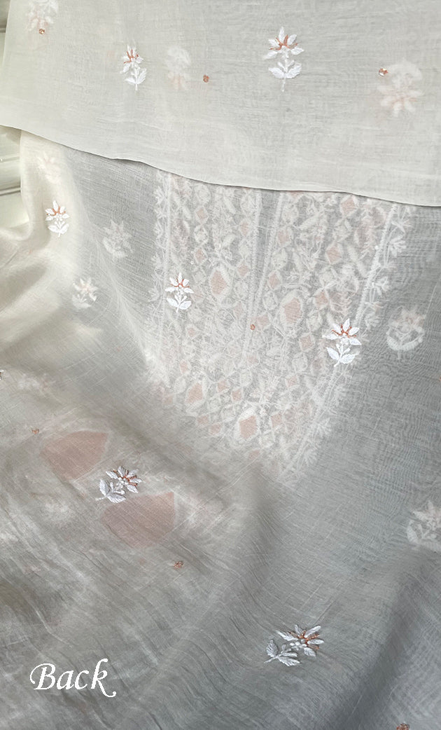 Women's Lakhnavi Handcrafted Unstitched Mul Chanderi Kurta And Dupatta Set - HONC0323593