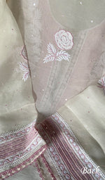 将图像加载到图库查看器中， Women&#39;s Lakhnavi Handcrafted Pure Organza Chikankari Semi-Stitched Kurta And Dupatta Set- HONC0242649
