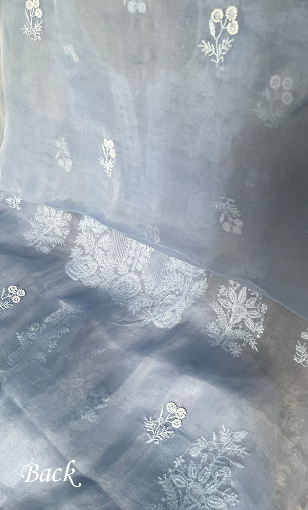 Rose Women's Lakhnavi Handcrafted Pure Organza Chikankari Unstitched Kurta And Dupatta Set- HONC0314167