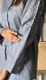 Load image into Gallery viewer, Women&#39;s Lucknowi Handcrafted Slub Cotton Chikankari Top - HONC0299099
