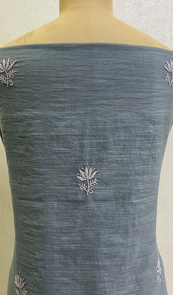 Women's Lakhnavi Handcrafted Chanderi Silk Chikankari Full Suit Material - HONC0126254