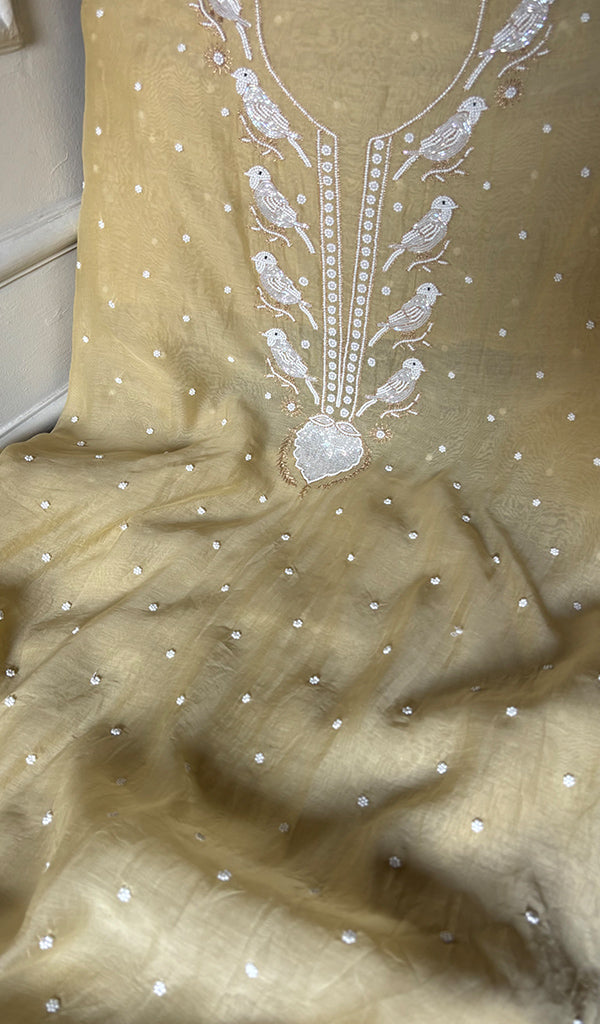 Chidiya Women's Lakhnavi Handcrafted Mul Chanderi Unstitched Kurta And Dupatta Set- HONC0349590