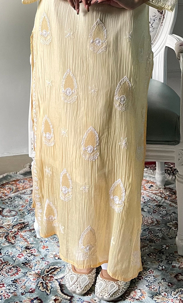 Women's Lucknowi Handcrafted Mul Chanderi  Chikankari Kurti - HONC0329122