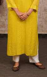 Load image into Gallery viewer, Yusra Women&#39;s Lakhnavi Handcrafted Viscose Georgette Chikankari Kurti - HONC0282694
