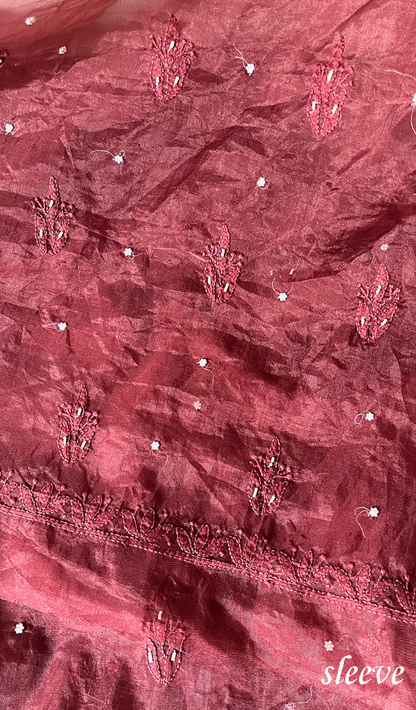 Women's Lakhnavi Handcrafted Organza Chikankari Unstitched Full Suit Material - HONC0271224