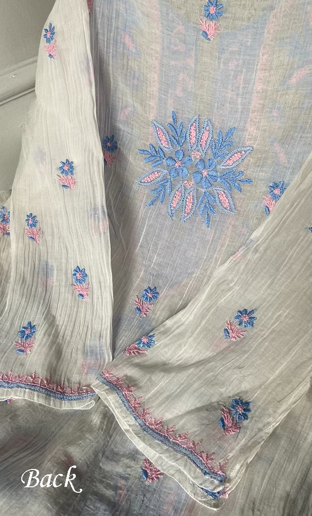 Women's Lakhnavi Handcrafted Mul Chanderi Semi - stitched Kurta And Dupatta Set- HONC0314874