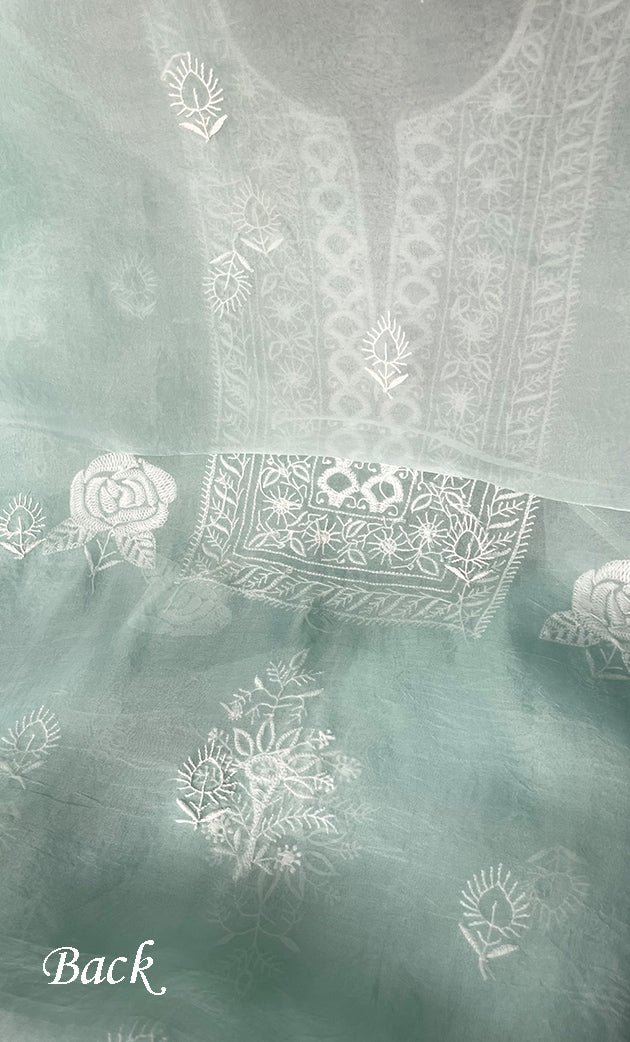 Women's Lakhnavi Handcrafted Pure Organza Chikankari Unstitched Kurta And Dupatta Set- HONC0314172