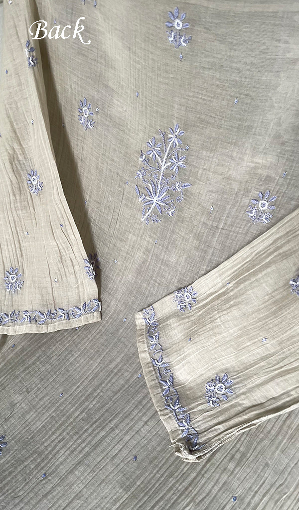 Saziya Women's Lakhnavi Handcrafted Mul Chanderi Semi - stitched Chikankari Full Suit Material - HONC0321286