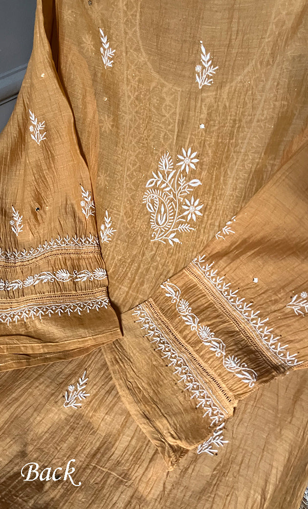 Women's Lakhnavi Handcrafted Mul Chanderi Semi - Stitched Kurta And Dupatta Set - HONC0284760