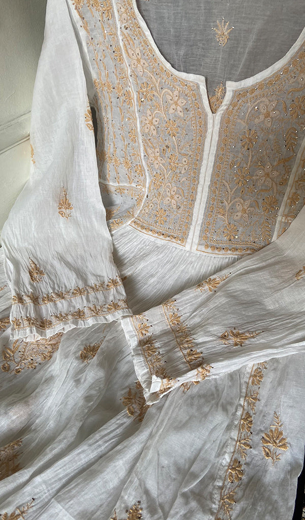 Haviya Women's Lakhnavi Handcrafted Mul Chanderi Semi - Stitchd Kurta And Dupatta Set - HONC0322139