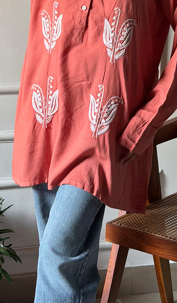 Lakhnavi 手工制作的 Chikankari 棉质上衣 - HONC0111283