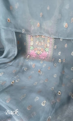 将图像加载到图库查看器中， Women&#39;s Lakhnavi Handcrafted Pure Organza  Silk Chikankari Unstitched Full Suit Material - HONC0267223
