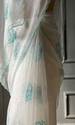 Load image into Gallery viewer, Women&#39;s Lucknowi Handcrafted Pure Organza Silk Chikankari Saree - HONC0299230
