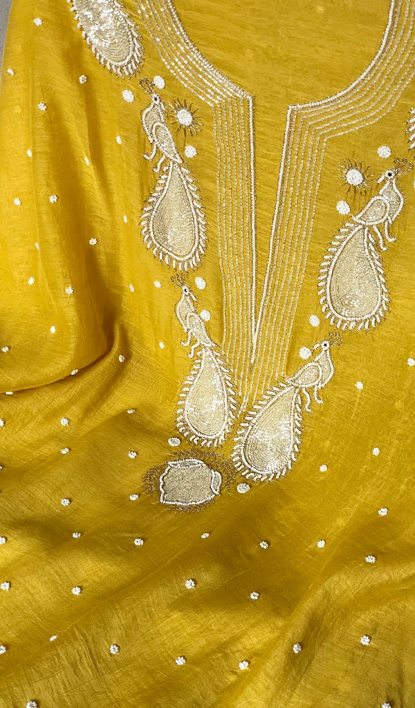 Mor Women's Lakhnavi Handcrafted Mul Chanderi Unstitched Kurta And Dupatta Set- HONC0323133