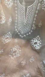 Load image into Gallery viewer, Women's Lakhnavi Handcrafted Pure Organza Chikankari Unstitched Kurta Dupatta Set- HONC0365705