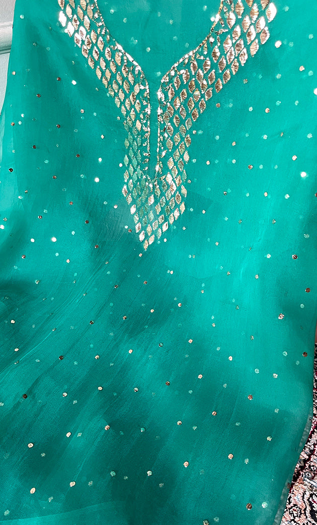 Alfia Women's Lakhnavi Handcrafted Pure Organza Chikankari Unstitched Kurta And Dupatta Set- HONC0326789