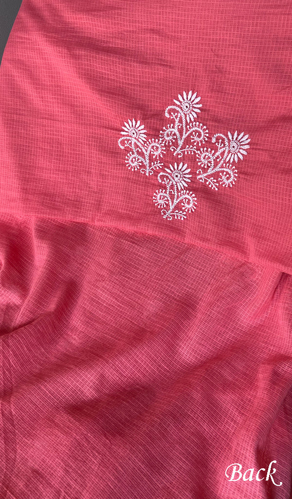 ‹› Women's Lucknowi Handcrafted Kota Cotton Chikankari Unstitched Kurta And Dupatta Set - HONC0340092