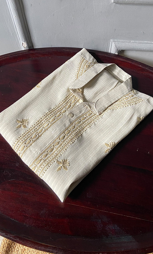 Men's Lucknowi Handcrafted Cotton Chikankari Kurta - HONC0298854