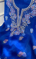 Load image into Gallery viewer, Women's Lakhnavi Handcrafted Pure Organza Chikankari Unstitched Kurta And Dupatta Set- HONC0343160