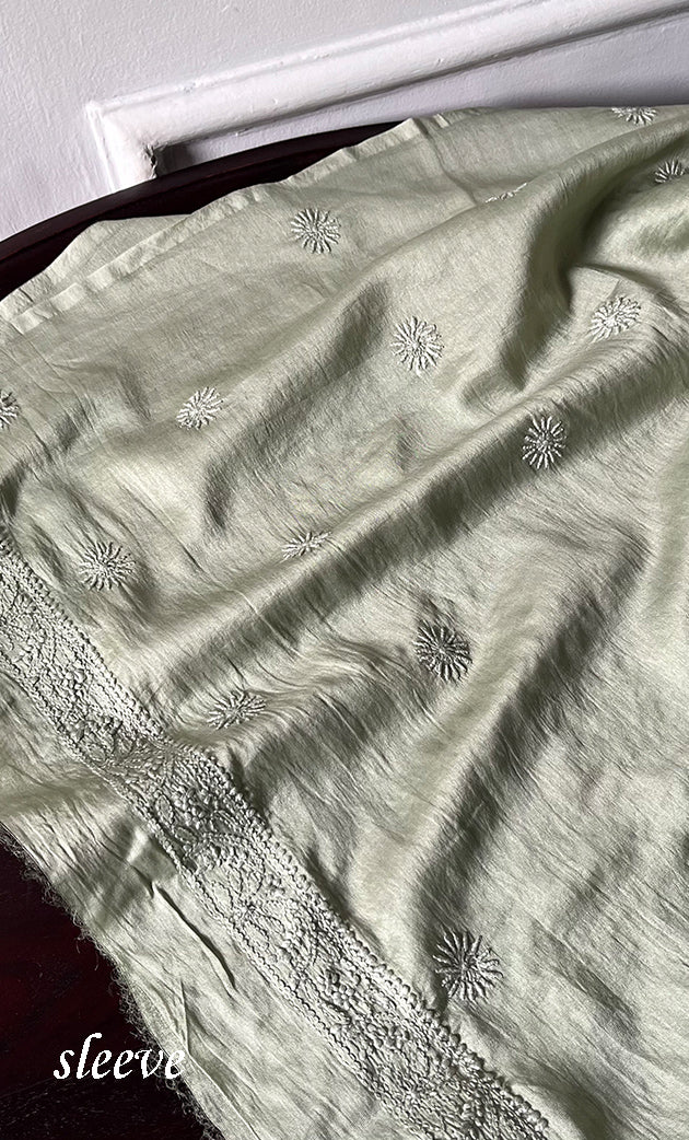 Lucknowi Handcrafted Chanderi Silk Chikankari Unstitched Men's Kurta Fabric - HONC0306343