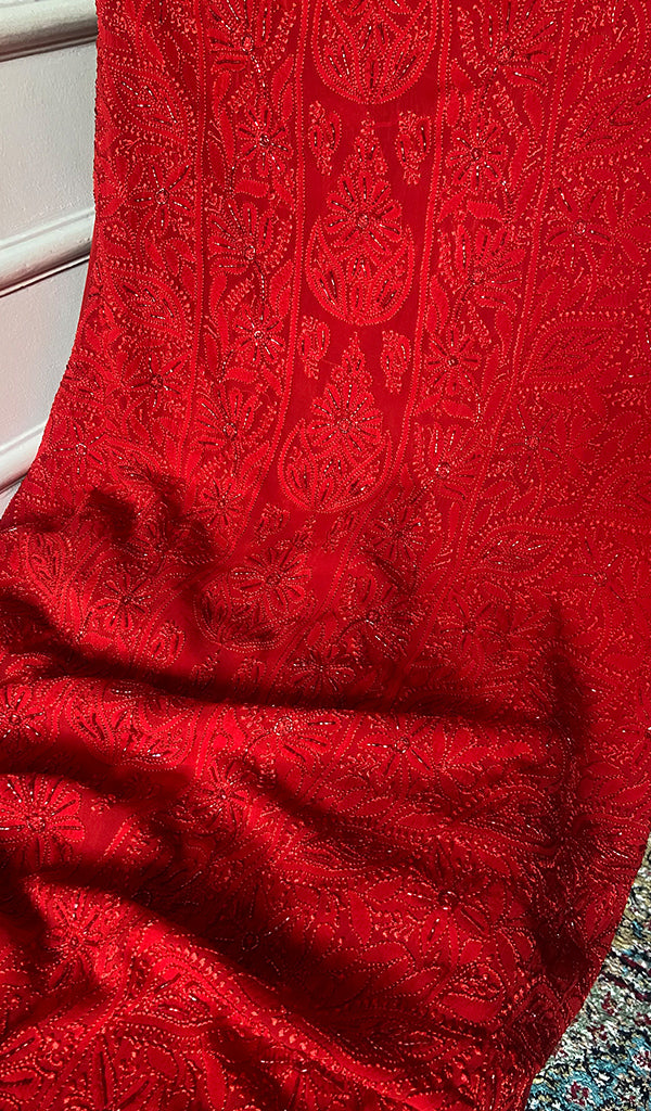 Women's Lucknowi Handcrafted Viscose Georgette Unstitched Chikankari Suit Material - HONC0317983