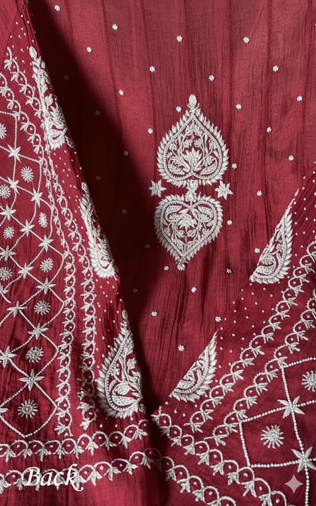 Tripty Women's Lakhnavi Handcrafted Mul Chanderi Semi - Stitched Anarkali And Dupatta Set - HONC0199664