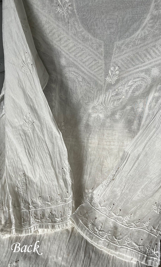 Women's Lakhnavi Handcrafted Mul Chanderi Semi - Stitched Kurta And Dupatta Set - HONC0278898