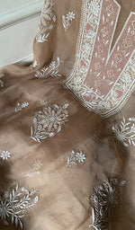 Load image into Gallery viewer, Women's Lakhnavi Handcrafted Pure Organza Chikankari Unstitched Kurta And Dupatta Set- HONC0341494