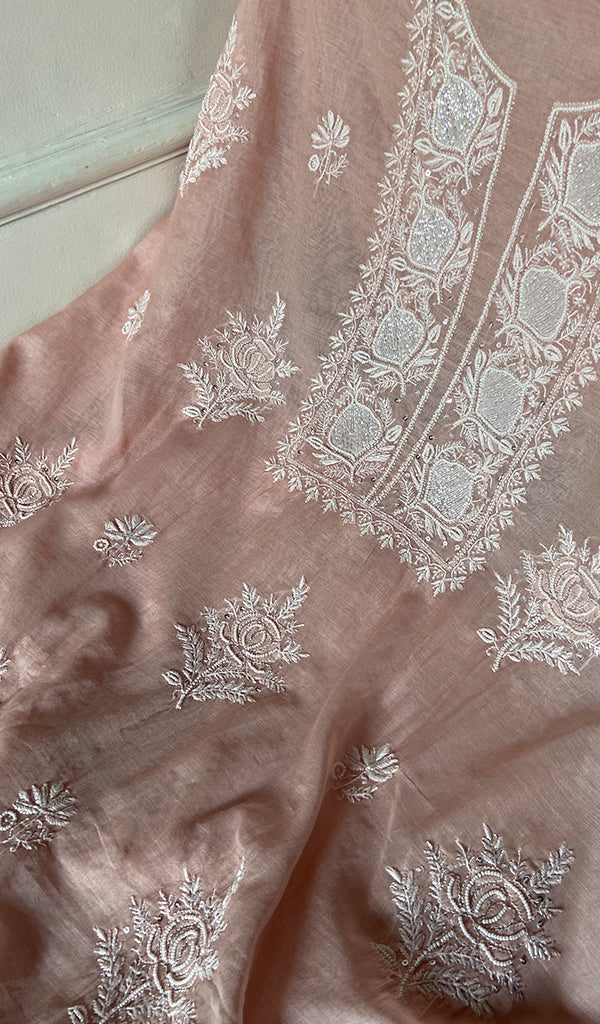 Women's Lakhnavi Handcrafted Mul Chanderi Chikankari Full Suit Material - HONC0334948