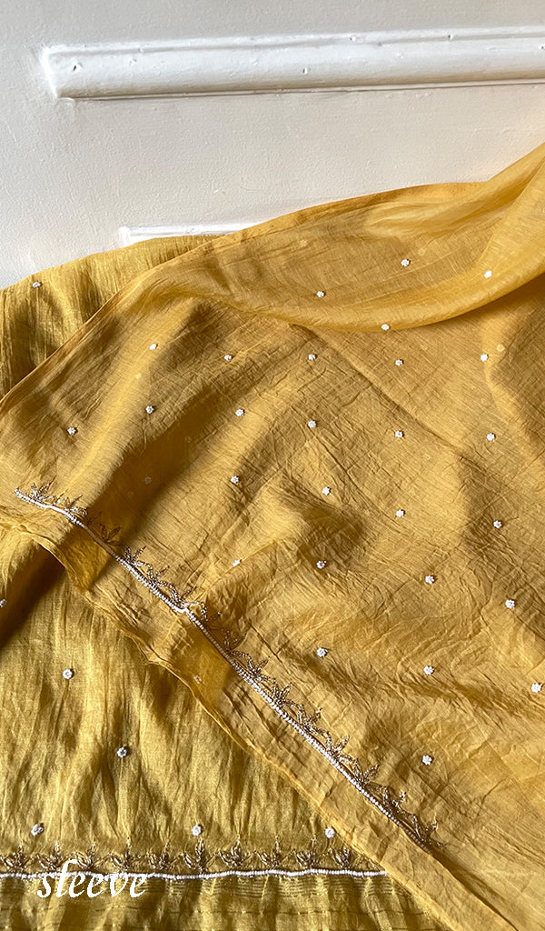 Chidiya Women's Lakhnavi Handcrafted Mul Chanderi Unstitched Chikankari Full Suit Material - HONC0320726