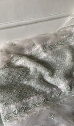 Load image into Gallery viewer, Women's Lucknowi Handcrafted Pure Organza Silk Chikankari Semi- stitched Kurta Dupatta Set- HONC0363193