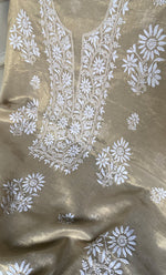 Load image into Gallery viewer, Women's Lakhnavi Handcrafted Tissue Chanderi Unstitched Chikankari Kurta And Dupatta Set - HONC032400