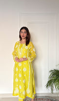 Ira Women's Lucknowi Handcrafted Mul Chanderi Stitched Chikankari Kurta And Plazzo Set .