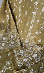 Load image into Gallery viewer, Women's Lucknowi Handcrafted Tissue Chanderi Semi - stitched  Chikankari Anarkali Full Set - HONC0322222