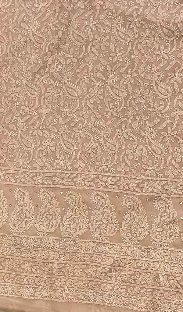 Women's Lakhnavi Handcrafted Viscose Georgette Chikankari Unstitched Kurti Fabric - HONC0206914